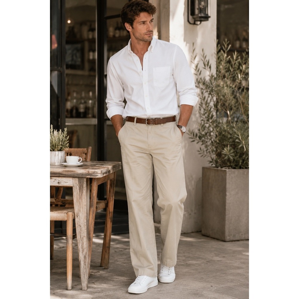 Banana Republic Khaki Wide Leg Pants 32x30‎ Beige Cotton Casual Dress Trousers